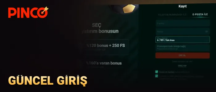 Pinco giriş panelinde kullanıcı adı ve şifre alanlarının yer aldığı ekran görseli